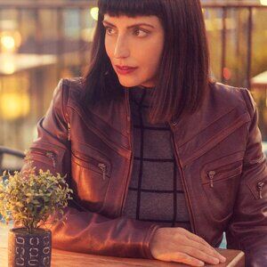 Vintage Brown Leather Jacket with Zippers